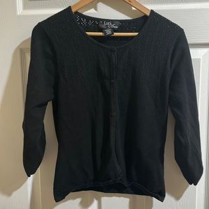 Black Cardigan 3/4 ruched sleeve Size Large